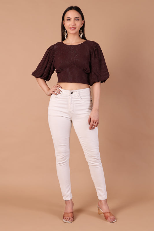 Brown Lurex Cropped Top