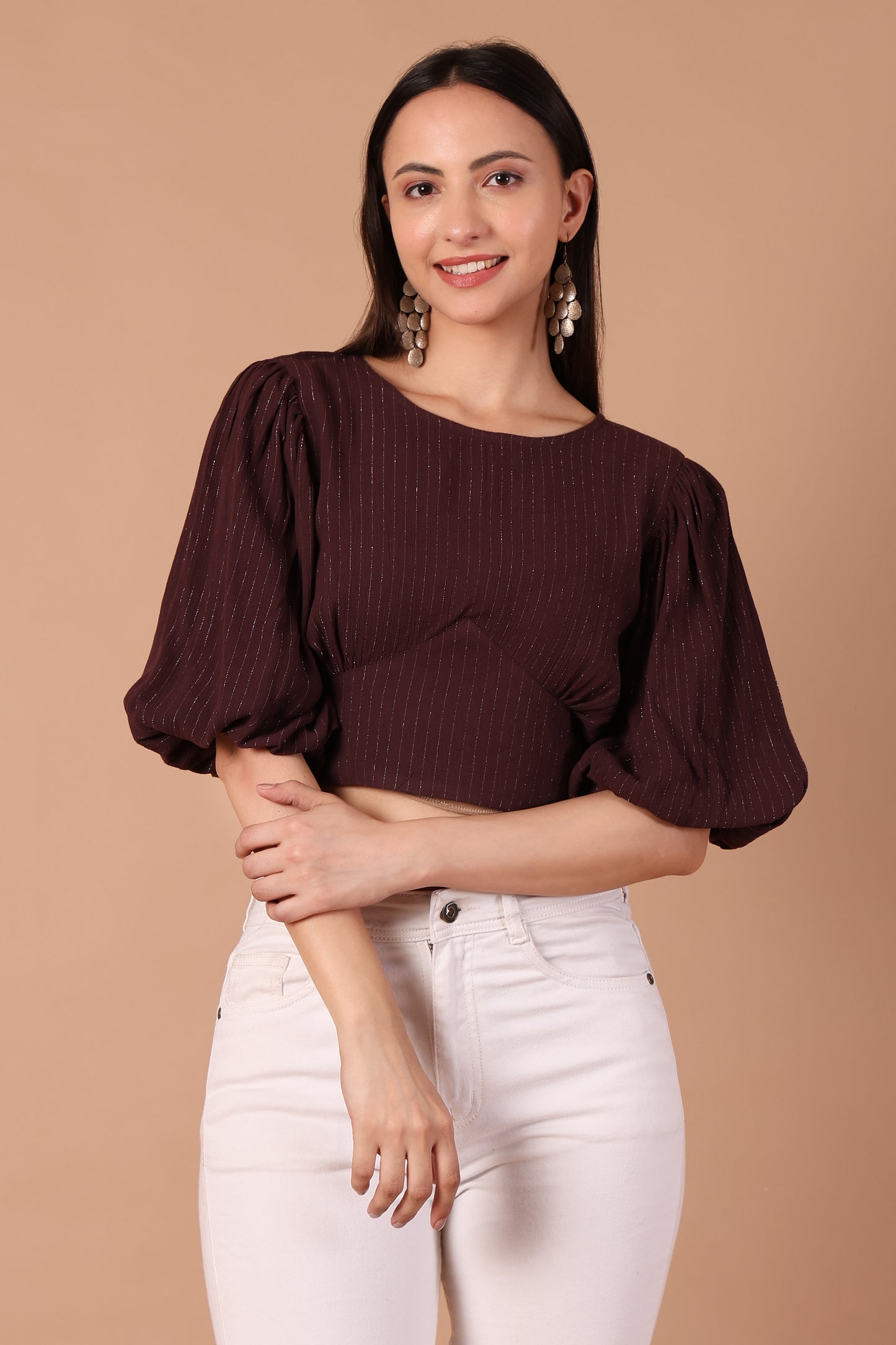 Brown Lurex Cropped Top