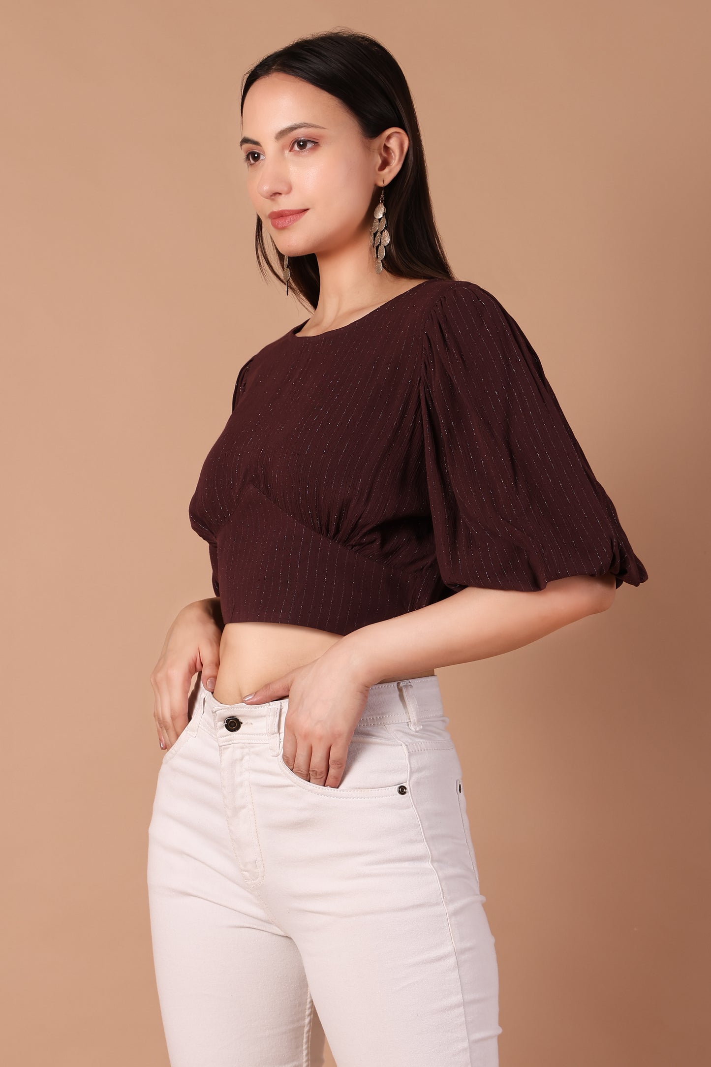 Brown Lurex Cropped Top