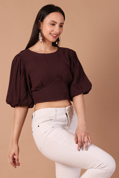 Brown Lurex Cropped Top