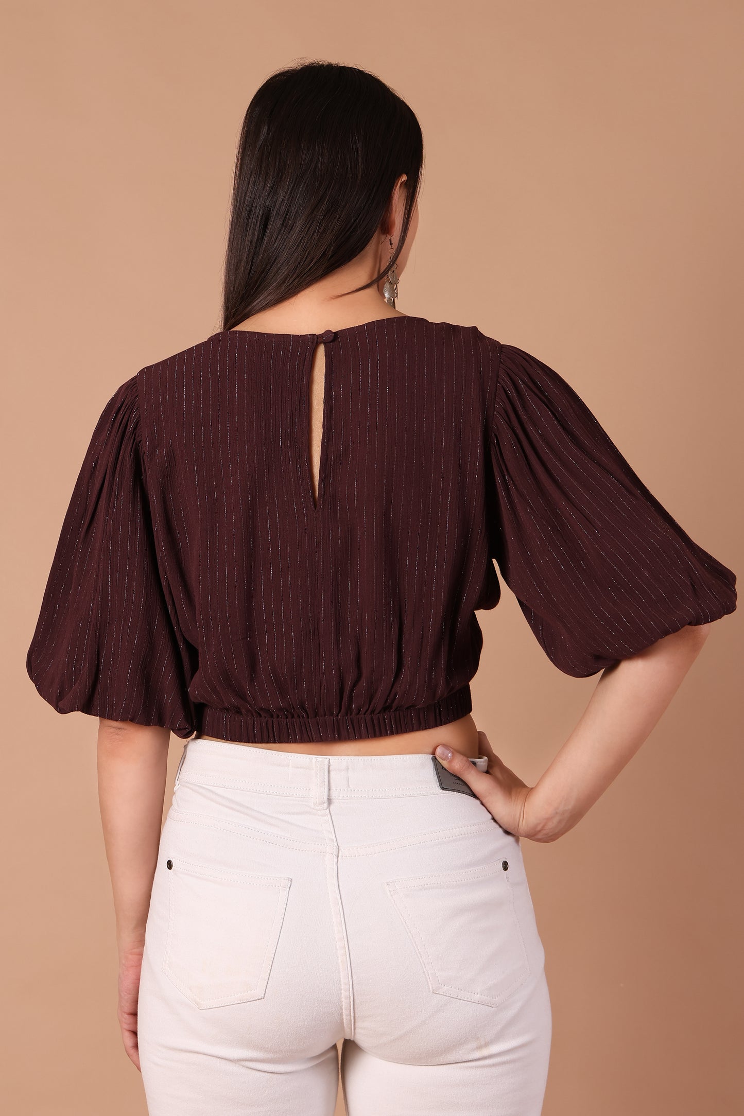Brown Lurex Cropped Top