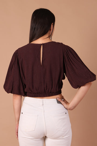 Brown Lurex Cropped Top