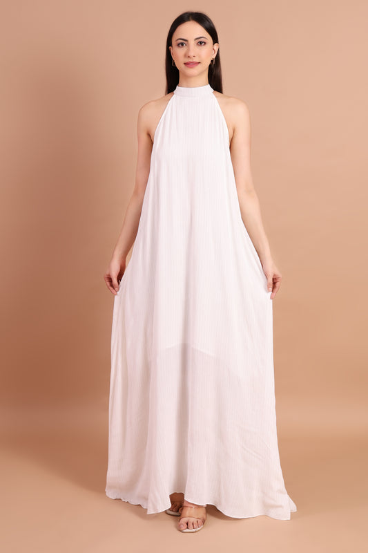 White Dove Lurex Halter Dress