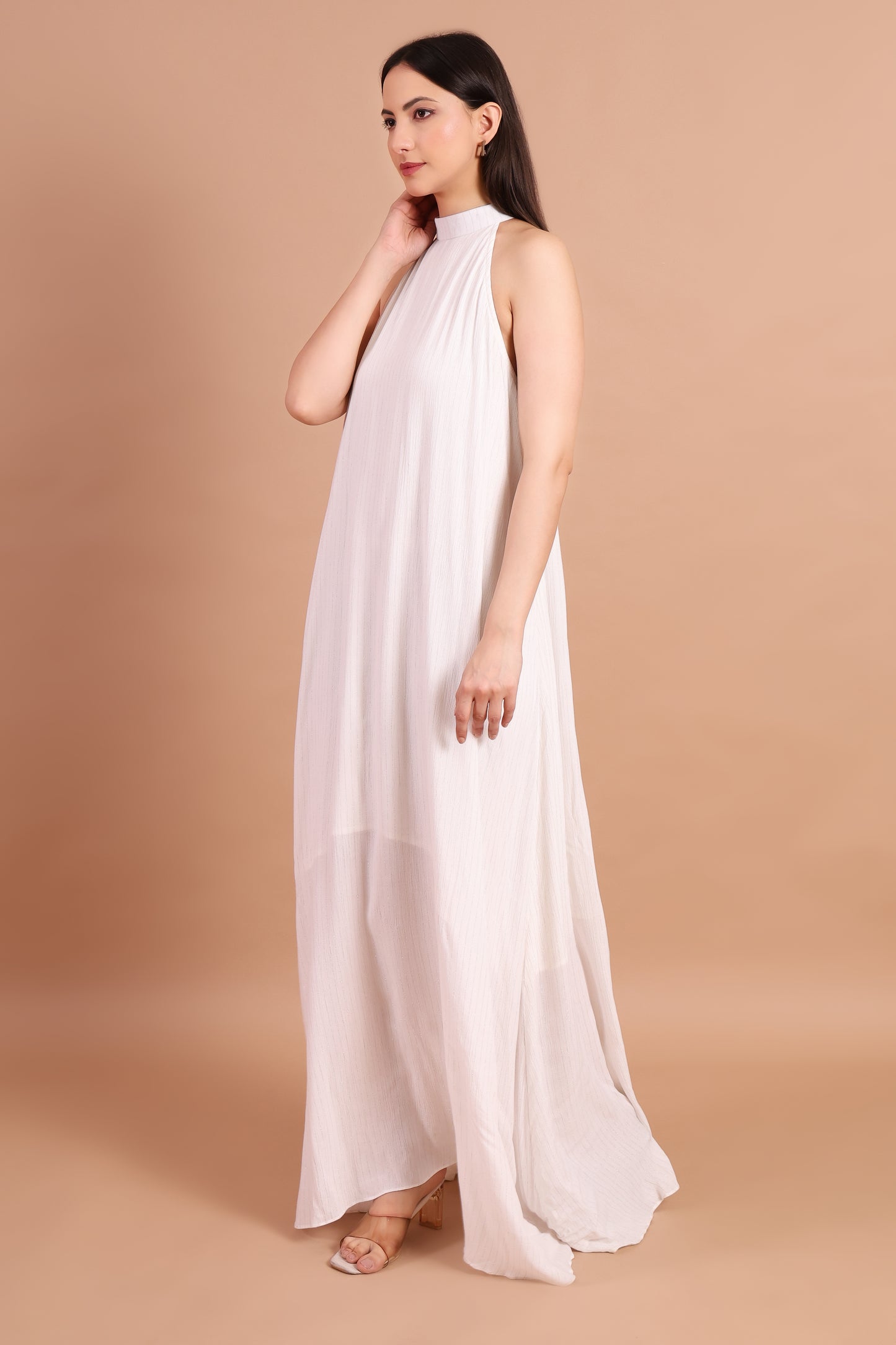 White Dove Lurex Halter Dress