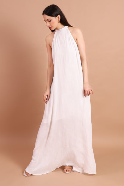 White Dove Lurex Halter Dress