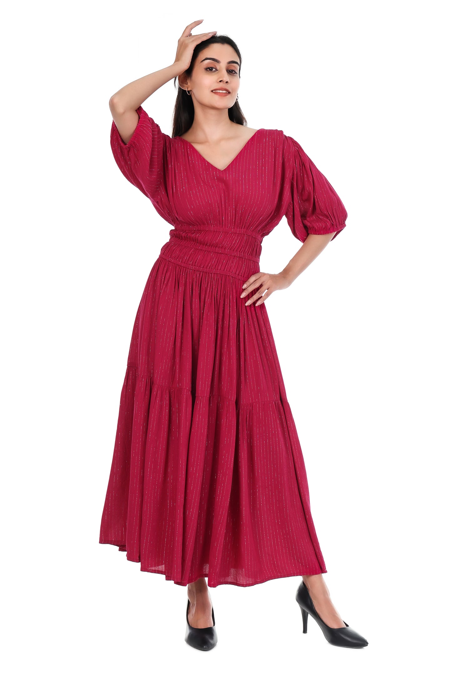 Fuschia lurex Fit & Flare Dress