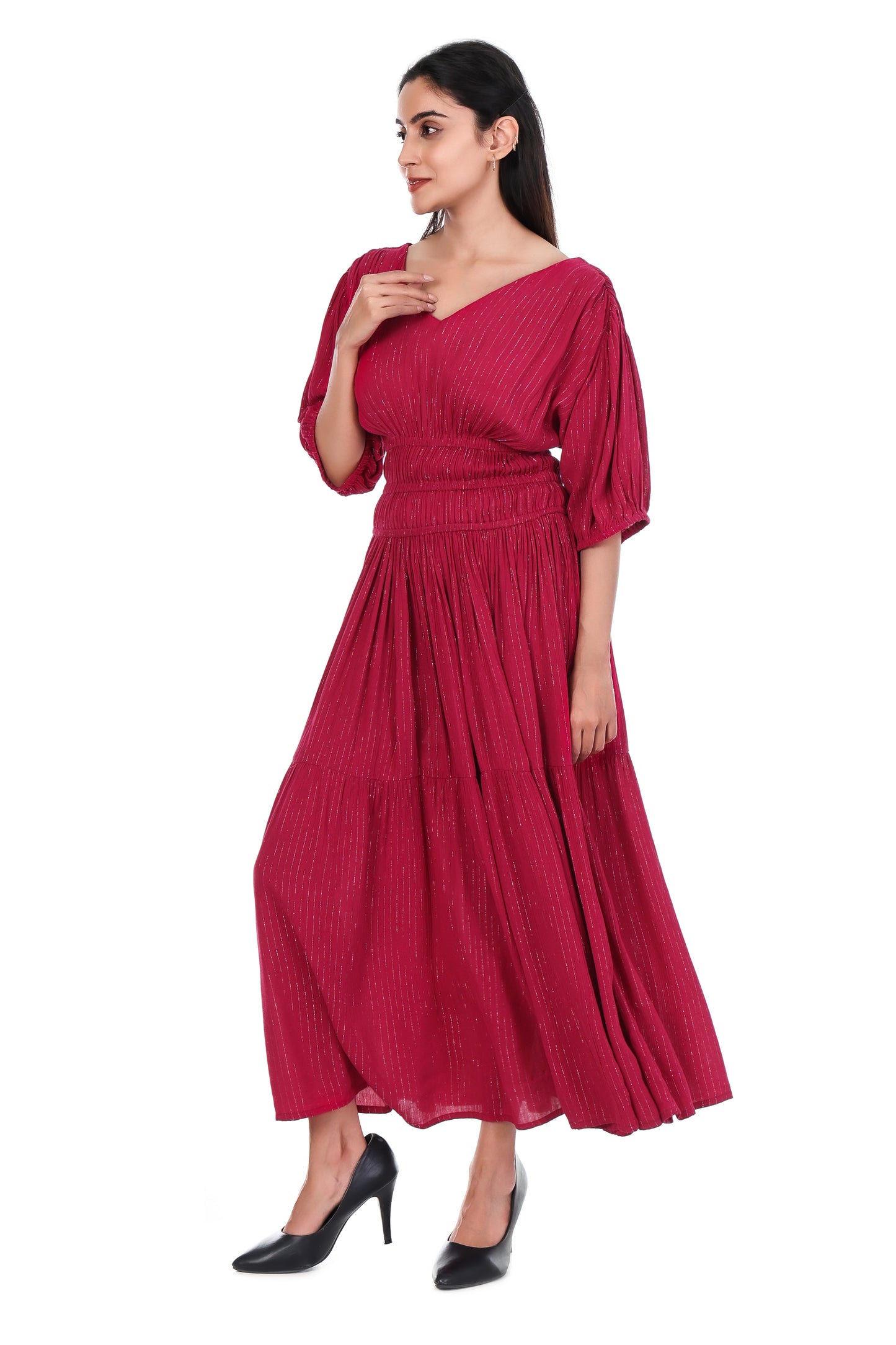 Fuschia lurex Fit & Flare Dress