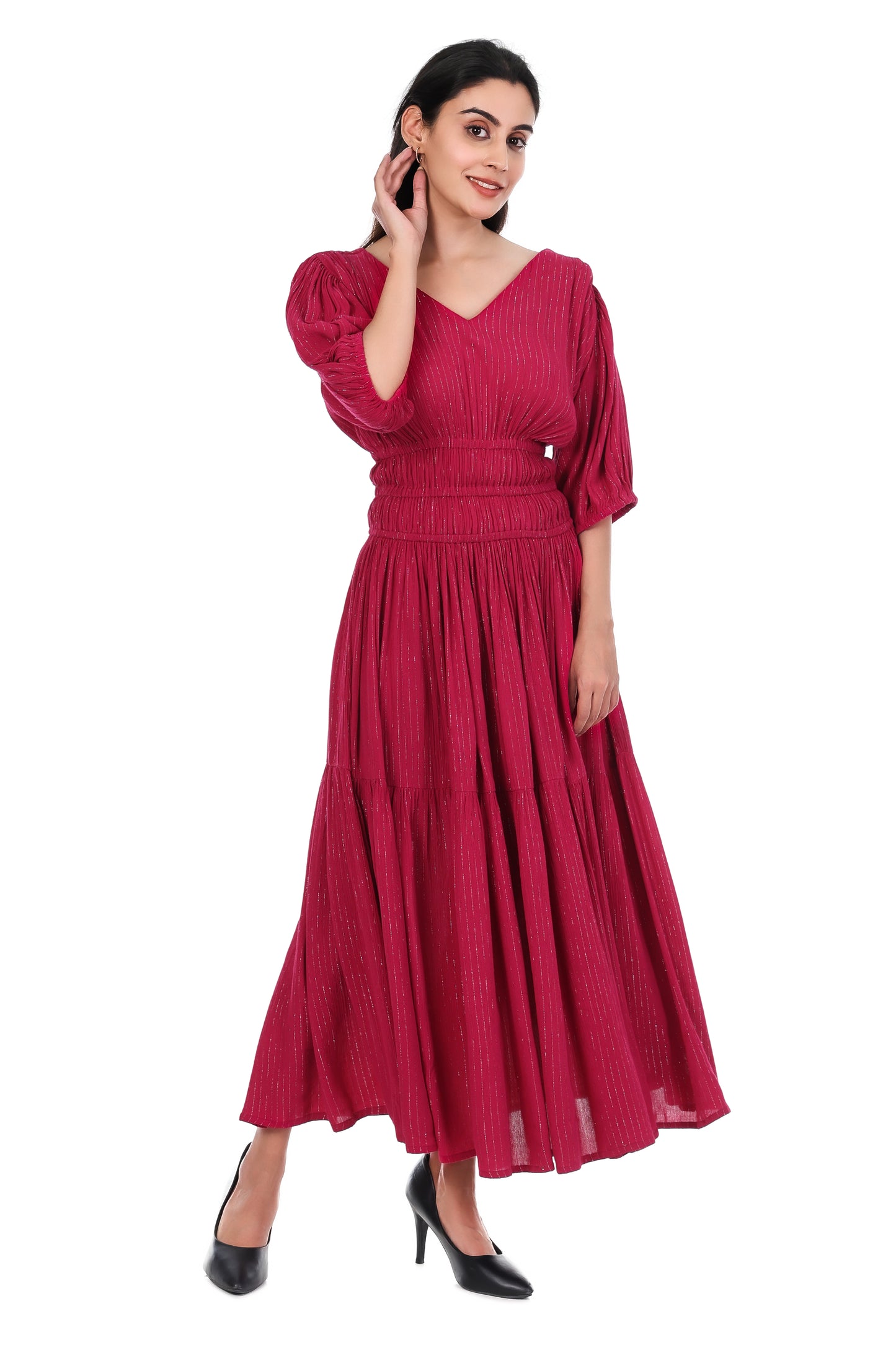 Fuschia lurex Fit & Flare Dress